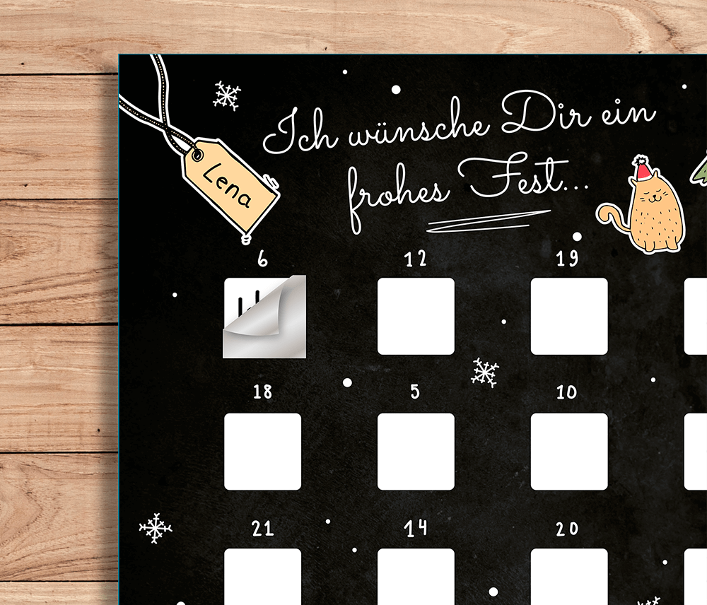 Scratch advent calendar, ca, 52 x 30 cm,