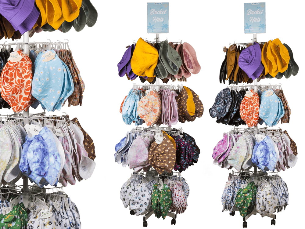 Floor display, revolving stand, bucket hats,