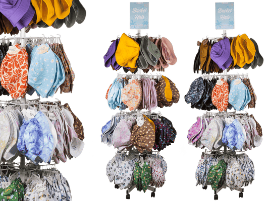 Floor display, revolving stand, bucket hats,