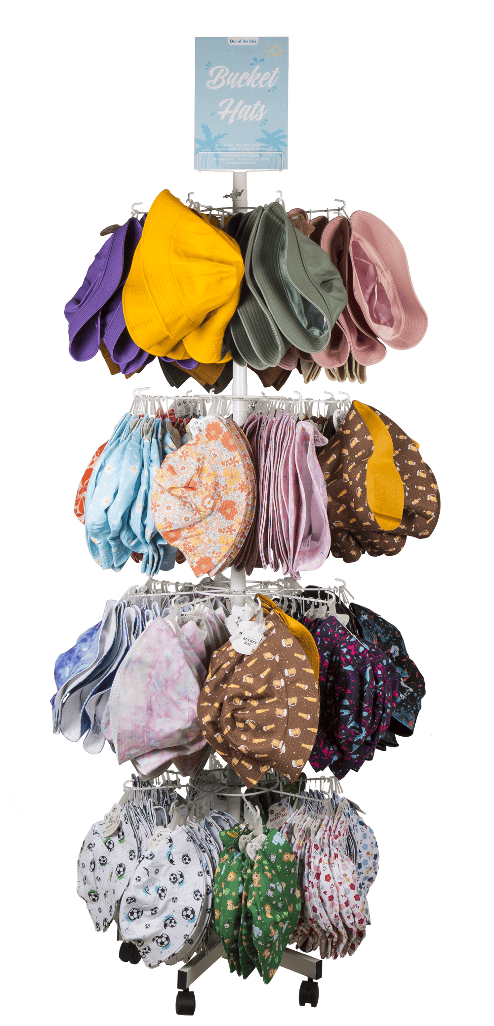 Floor display, revolving stand, bucket hats,