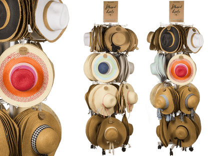 Floor display, revolving stand, straw hats,